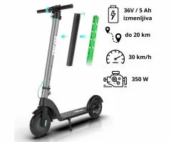 RING električni romobil sa zamjenjivom baterijom RX8-silver